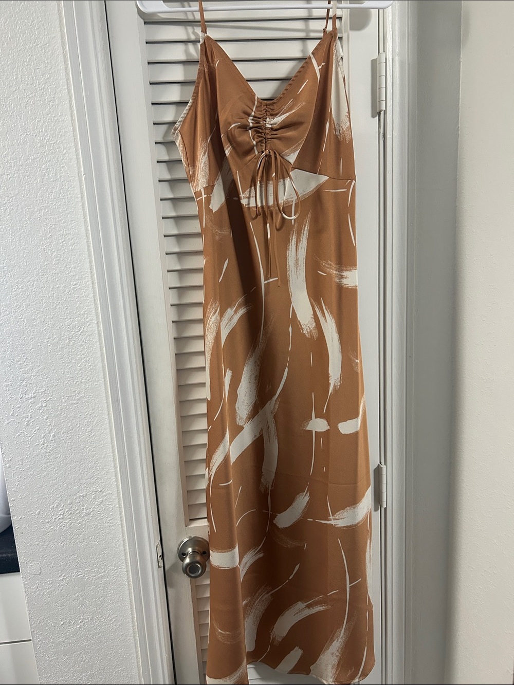 Blu Pepper Rust Brown and White Abstract Satin Cami Dress